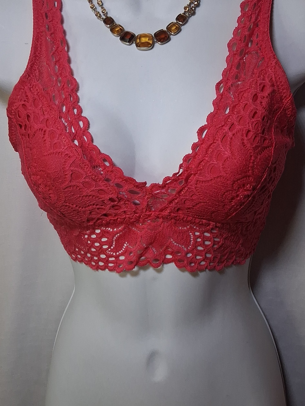 Lace Crochet Bralette in Coral Pink - Lightweight Comfort
